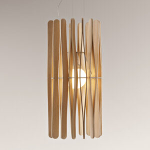 Fabbian Stick dřevěné závěsné světlo, cylindr 33cm