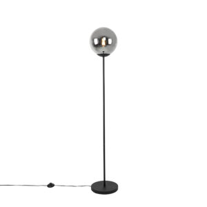 Art deco stojací lampa černá s kouřovým sklem – Pallon Mezzi