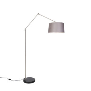 Moderní stojací lampa ocelové lněné stínidlo tmavě šedá 45 cm – Redakce
