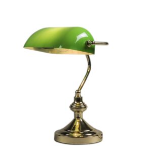 Klasická stolní lampa / notářská lampa mosaz se zeleným sklem – Banker