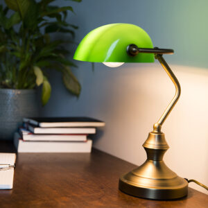 Klasická stolní lampa / notářská lampa bronzová se zeleným sklem – Banker