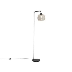 Moderní stojací lampa černá s kouřovým stínidlem – Maly