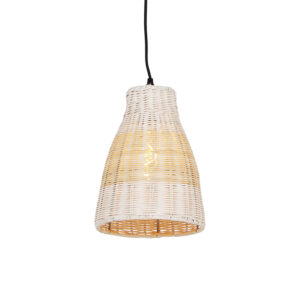 Venkovská závěsná lampa bílá se dřevem 20 cm – Burn Rattan