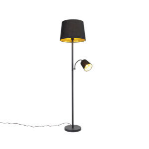 Klasická stojací lampa černá se zlatem a světlem na čtení – Retro