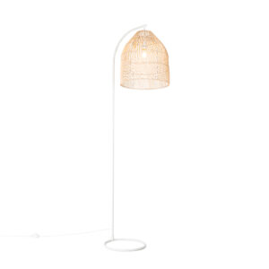Venkovská stojací lampa bílá s ratanem – Sam