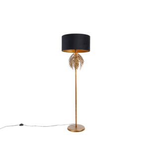 Vintage stojací lampa zlatá s odstínem černého sametu 50 cm – Botanica