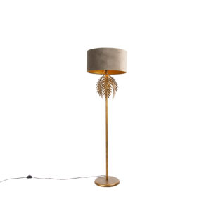 Vintage stojací lampa zlatá se sametovým odstínem taupe 50 cm – Botanica