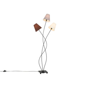Designová stojací lampa černá s látkovými odstíny 3-light – Melis