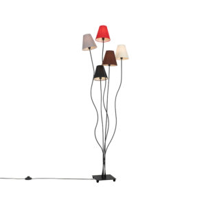 Designová stojací lampa černá s odstíny látky 5-light – Melis