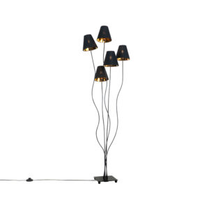 Designová stojací lampa černá se zlatým 5 světlem – Melis