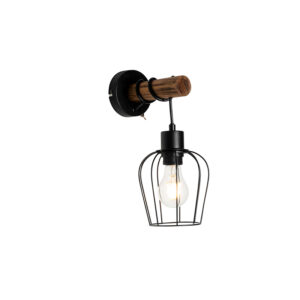 Venkovská nástěnná lampa černá se dřevem – Stronk