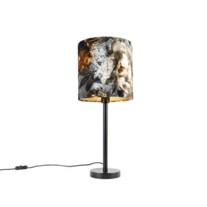 Moderní stolní lampa černá se stínidlem květiny 25 cm – Simplo