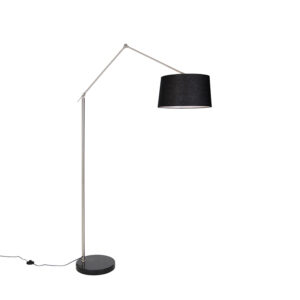 Moderní stojací lampa ocelové lněné stínidlo černé 45 cm – Editor