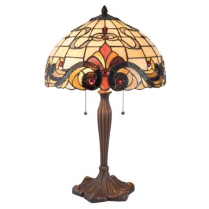 Stolní lampa 5925 v Tiffany stylu, krémově červená