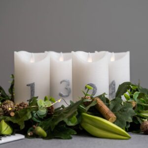 LED svíčka Sara Advent 4ks 12,5cm bílá/stříbrná