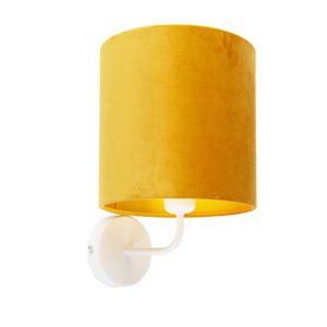 Vintage nástěnná lampa bílá se žlutým sametovým odstínem – Matt