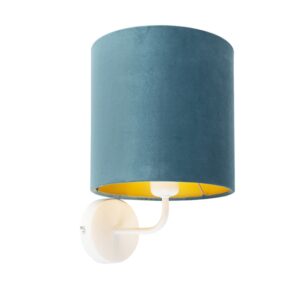 Vintage nástěnná lampa bílá s odstínem modrého sametu – Matt