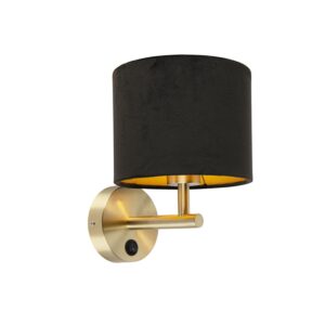 Klasická nástěnná lampa zlatá s černým velurovým odstínem – Combi