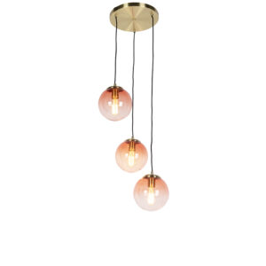 Art deco závěsná lampa mosaz 45 cm 3-světle růžová – Pallon