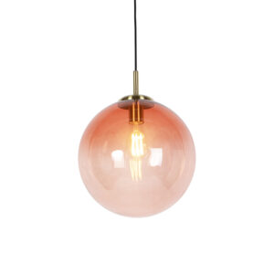 Art deco závěsná lampa mosaz s růžovým sklem 33 cm – Pallon