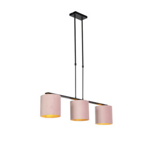 Závěsná lampa s velurovými odstíny růžové se zlatem 20cm – Combi 3 Deluxe