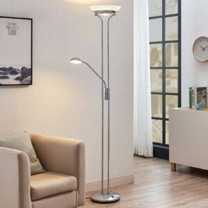 LED stojací lampa Dimitra, čtecí světlo, chrom