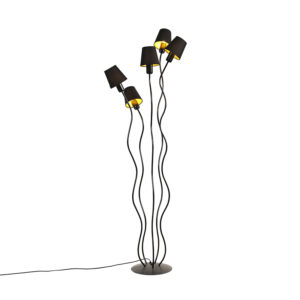 Designová stojací lampa černá 5-světelná s upínacím stínidlem – Wimme