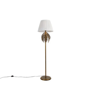 Vintage stojací lampa zlatá se skládaným odstínem bílá 45 cm – Botanica