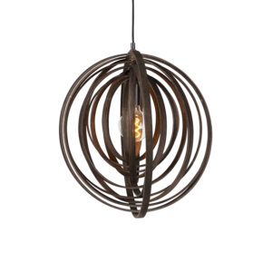 Designová kulatá závěsná lampa hnědé dřevo – aranžmá