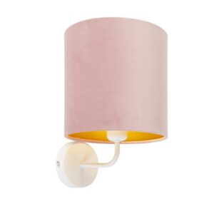 Vintage nástěnná lampa bílá s odstínem růžového sametu – Matt