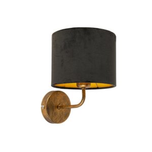 Vintage nástěnná lampa zlatá s odstínem černého sametu – Matt