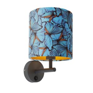 Vintage nástěnná lampa tmavě šedá se sametovým motýlovým odstínem – Combi