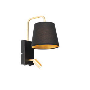 Moderní nástěnná lampa černo-zlatá s lampičkou na čtení – Renier