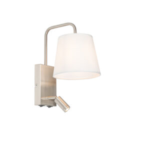 Moderní nástěnná lampa bílá a ocel s lampičkou na čtení – Renier