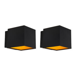 Sada 2 designových nástěnných svítidel černá / zlatá vč. LED - Caja