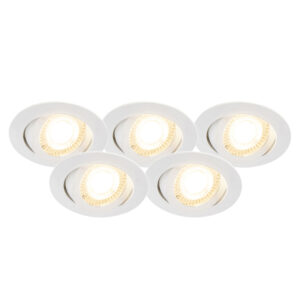 Sada 5 zapuštěných bodových světel bílá včetně LED 3stupňového stmívatelného – Mio