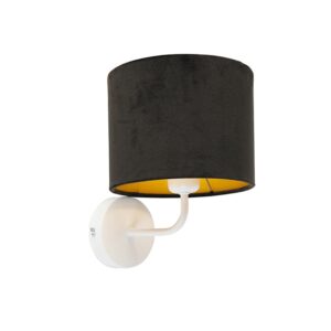 Vintage nástěnná lampa bílá s černým velurovým odstínem – Matt
