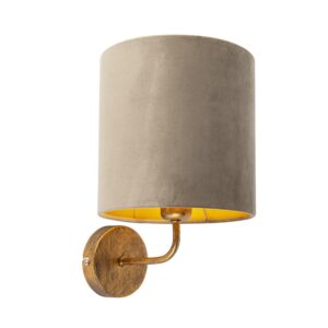 Vintage nástěnná lampa zlatá s taupe sametovým odstínem – Matt