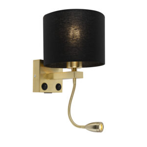 Nástěnná lampa ve stylu art deco zlatá s USB a černým odstínem – Brescia