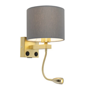 Nástěnná lampa ve stylu art deco zlatá s USB a šedým odstínem – Brescia