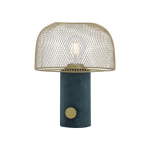 Designová stolní lampa zelená se zlatou a stmívačem – Gomba
