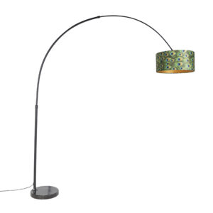 Botanická oblouková lampa černý sametový odstín páv design 50 cm – XXL
