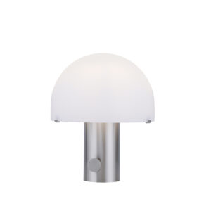 Designová stolní lampa ocelová s bílou a stmívačem – Gomba