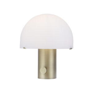 Designová stolní lampa mosazná s bílou a stmívačem – Gomba