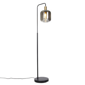 Designová stojací lampa černá se zlatem a kouřovým sklem – Zuzanna