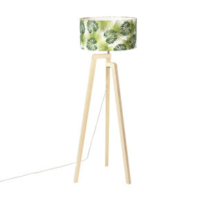 Stojací lampa stativ dřevo s listovým stínidlem – Puros