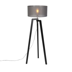 Stojací lampa stativ černé dřevo se šedým odstínem 50 cm – Puros
