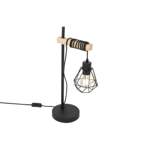 Venkovská stolní lampa černá se dřevem – Chon