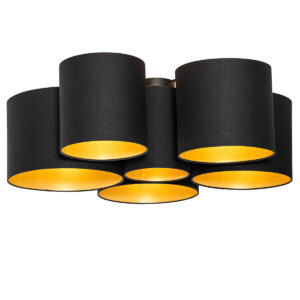 Plafondlamp zwart met gouden binnenkant 6-lichts – Multidrum