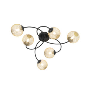 Moderní stropní svítidlo černé se zlatými 6 světly – Athens Wire